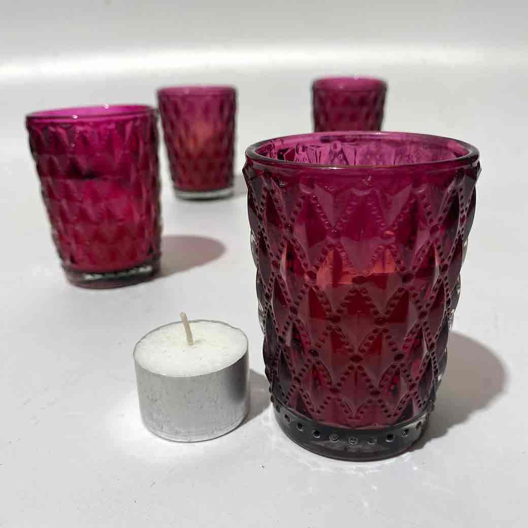 GLASS Votive - Tealight Holder - Crimson Red Diamond